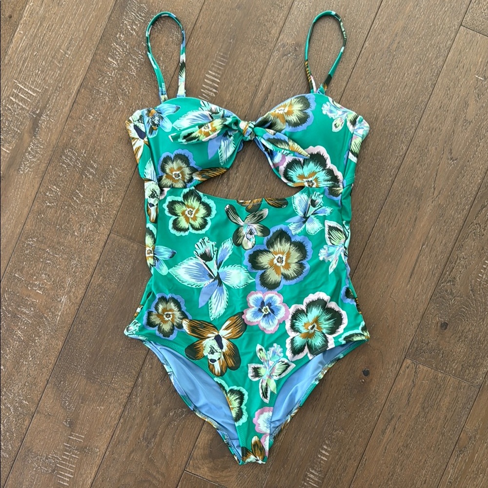 Aerie Green and Blue One Piece Swimwear with Bow Detail